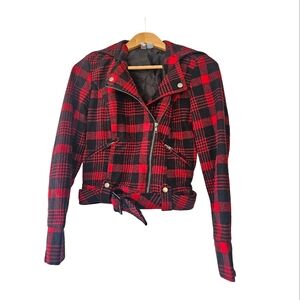 Red and Black Plaid Moto Jacket M